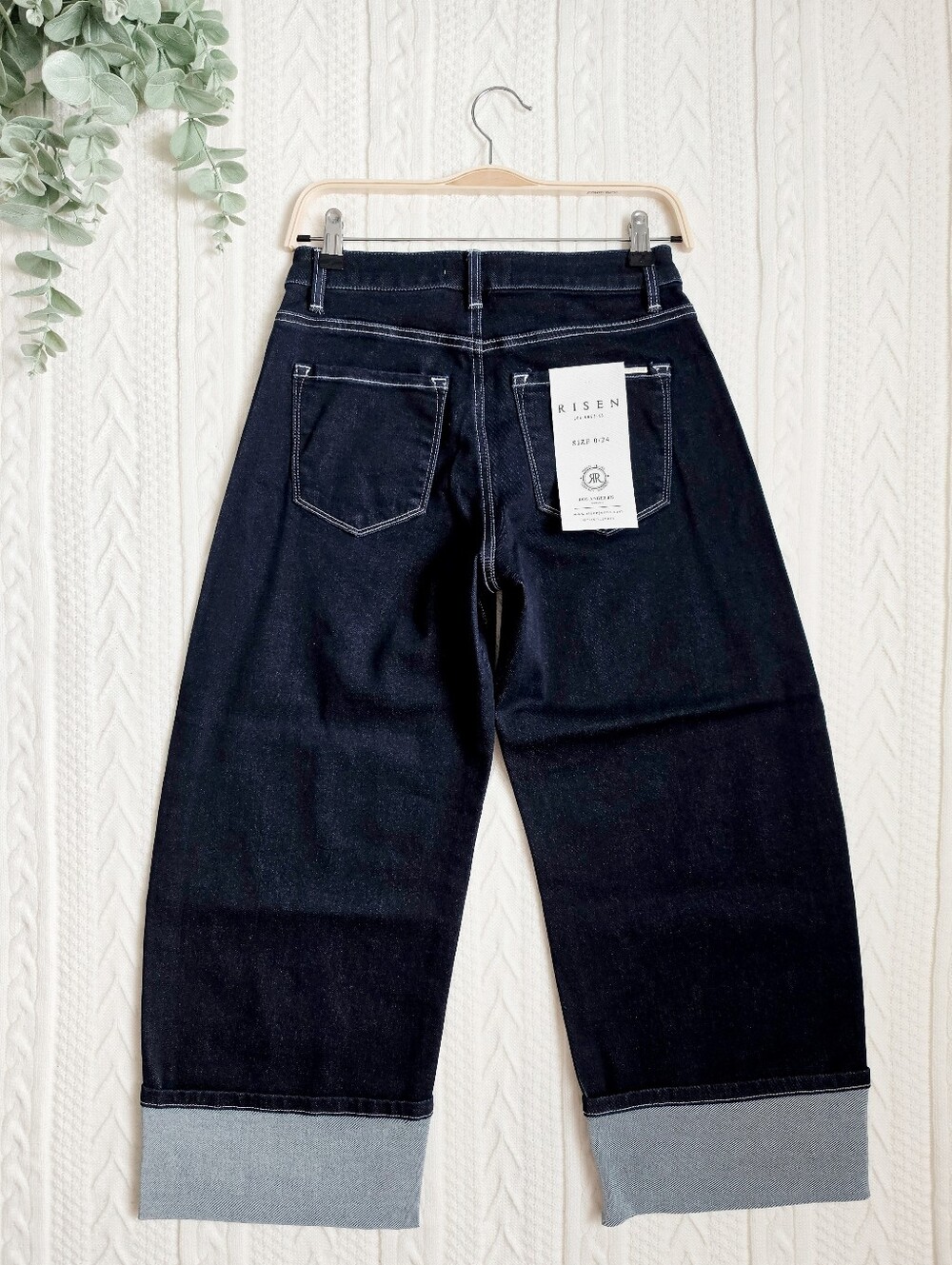 RISEN Deep Dark Wash Cuffed Barrel Jeans Cropped Stretch Classic Various NEW - Picture 13 of 15